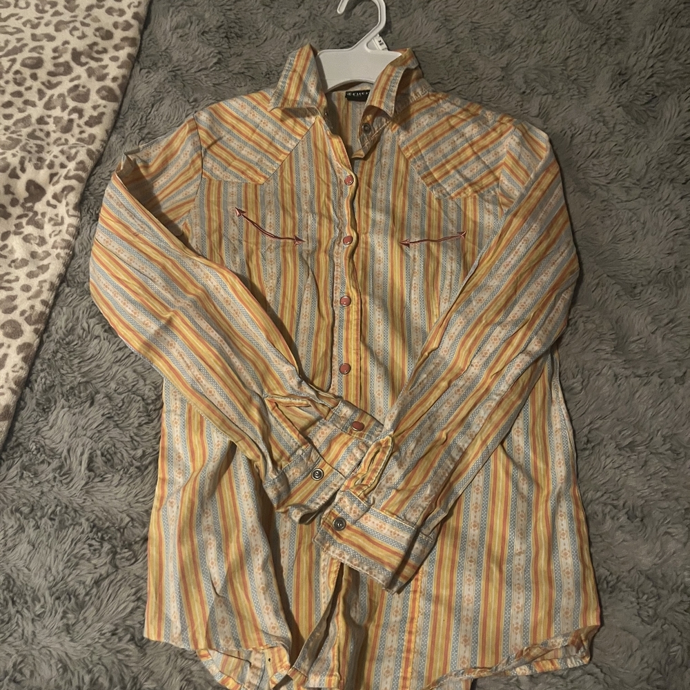 Cruel Girl Yellow and Orange Striped Button-Down Shirt